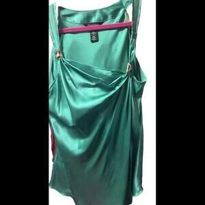 👠👚💚 White House Black Market Green Stretch Silk blouse top Sz M